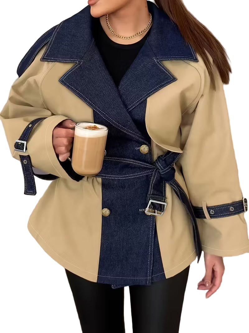 Women's Belted Jacket with Wide Collar