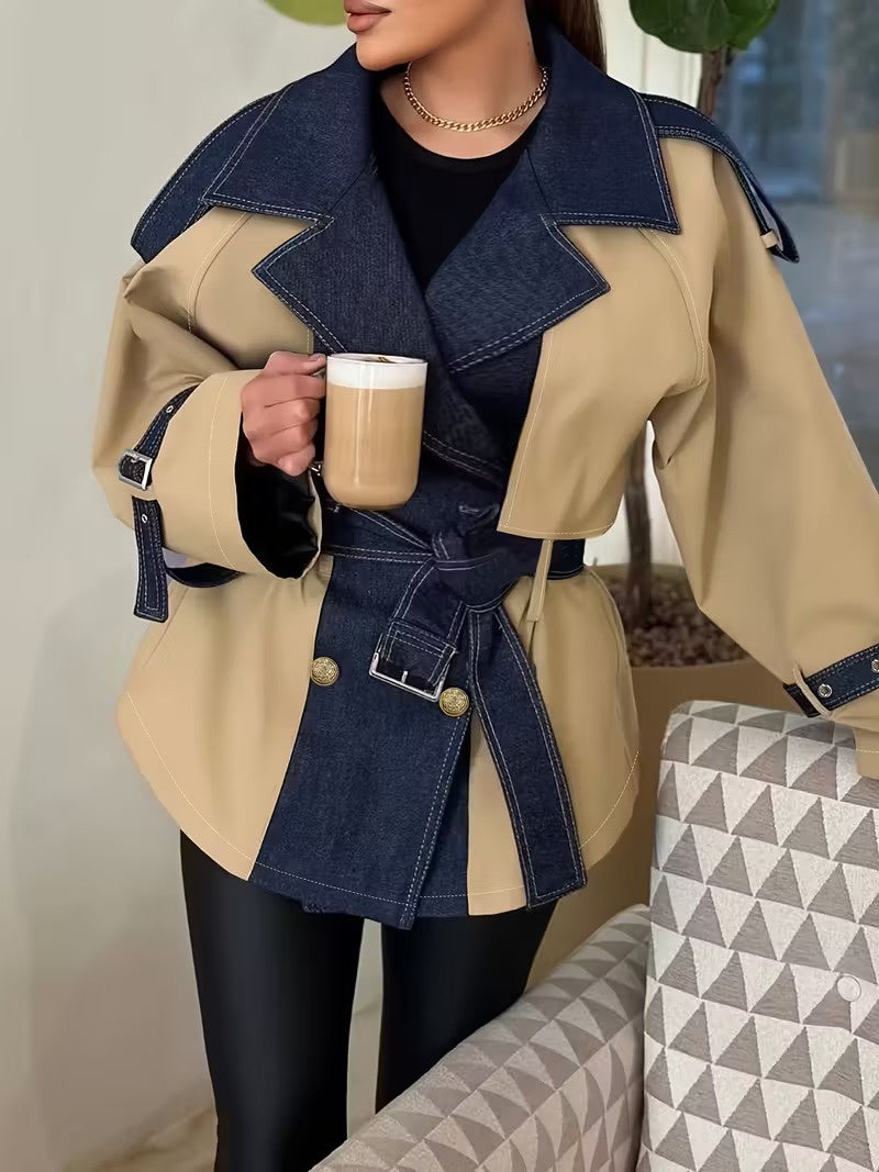 Women's Belted Jacket with Wide Collar