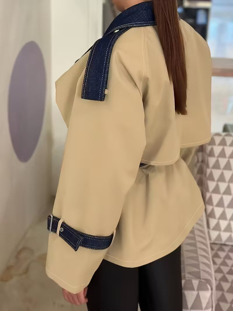 Women's Belted Jacket with Wide Collar