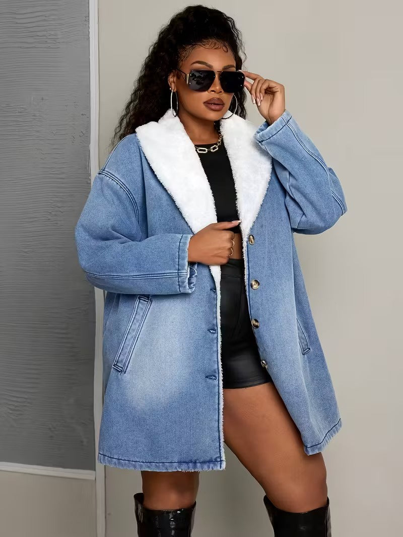 Women's Button-Front Jacket with Contrasting Collar