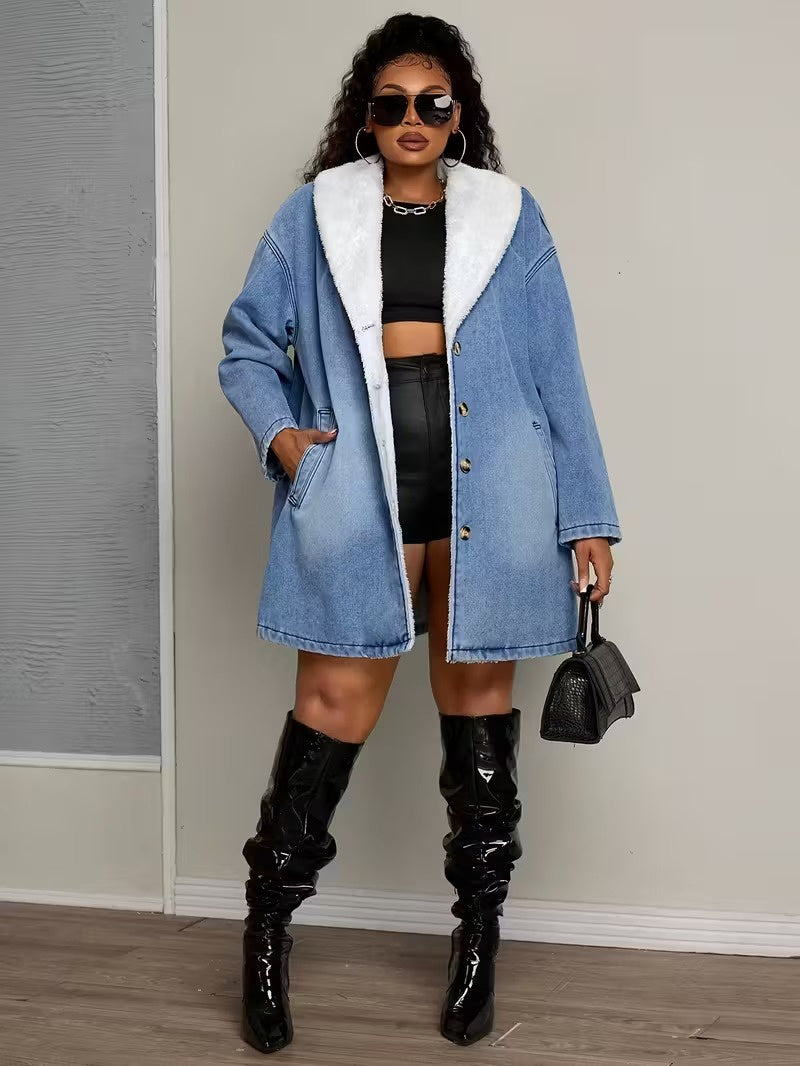 Women's Button-Front Jacket with Contrasting Collar