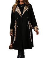 Women's Coat with Plaid Trim