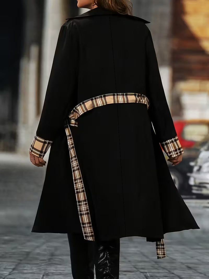 Women's Coat with Plaid Trim