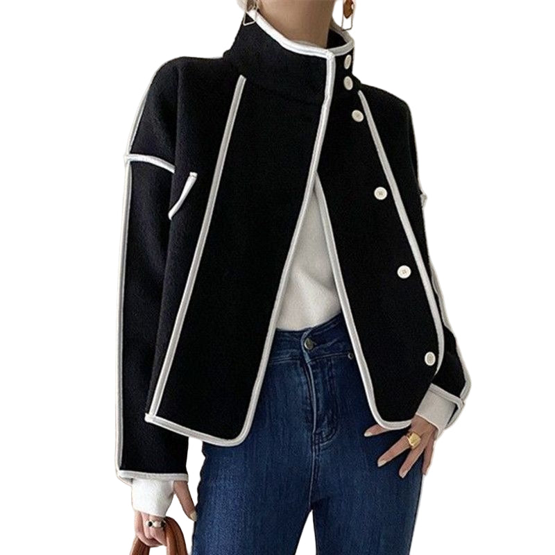 Women's High-Collar Jacket with Contrasting Trim