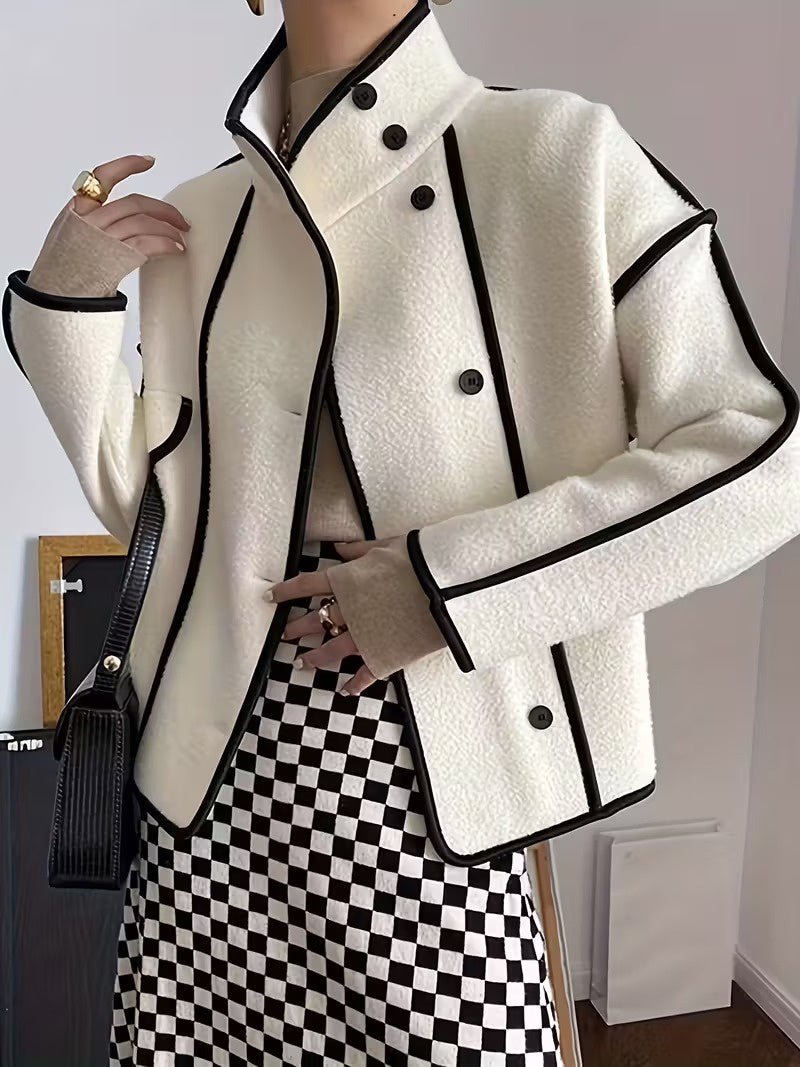 Women's High-Collar Jacket with Contrasting Trim