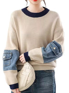 Women's Ribbed Sweater with Contrast Trim