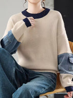 Women's Ribbed Sweater with Contrast Trim