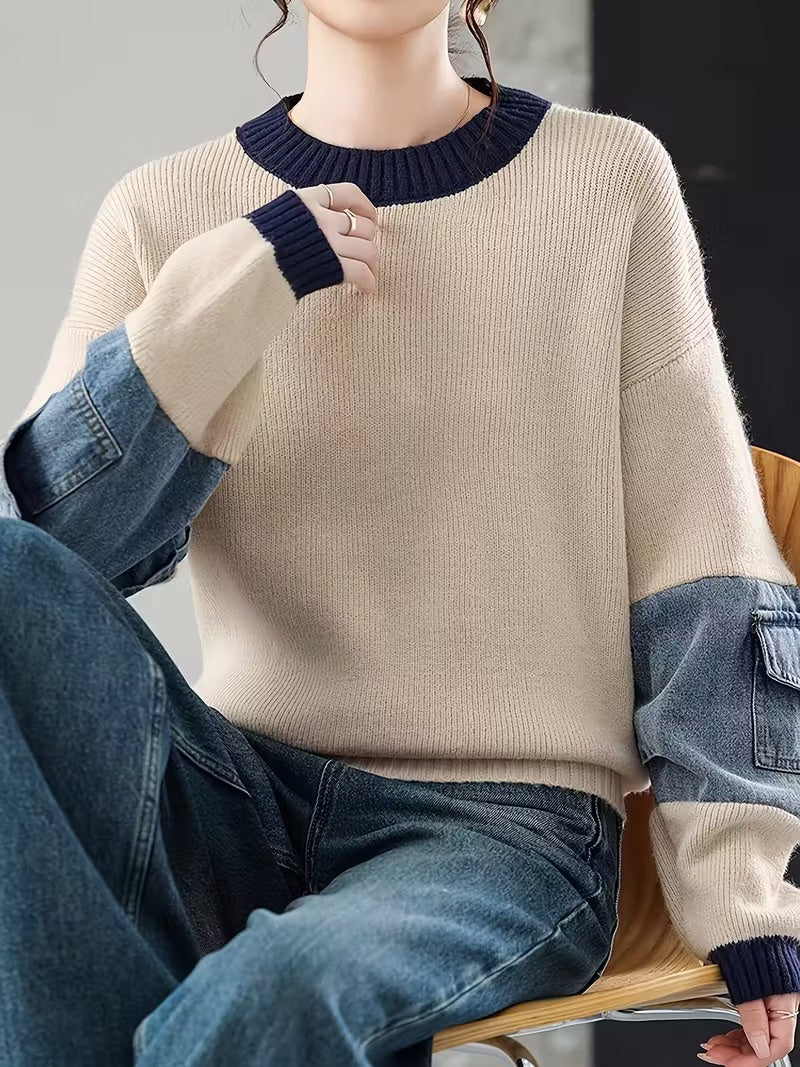 Women's Ribbed Sweater with Contrast Trim