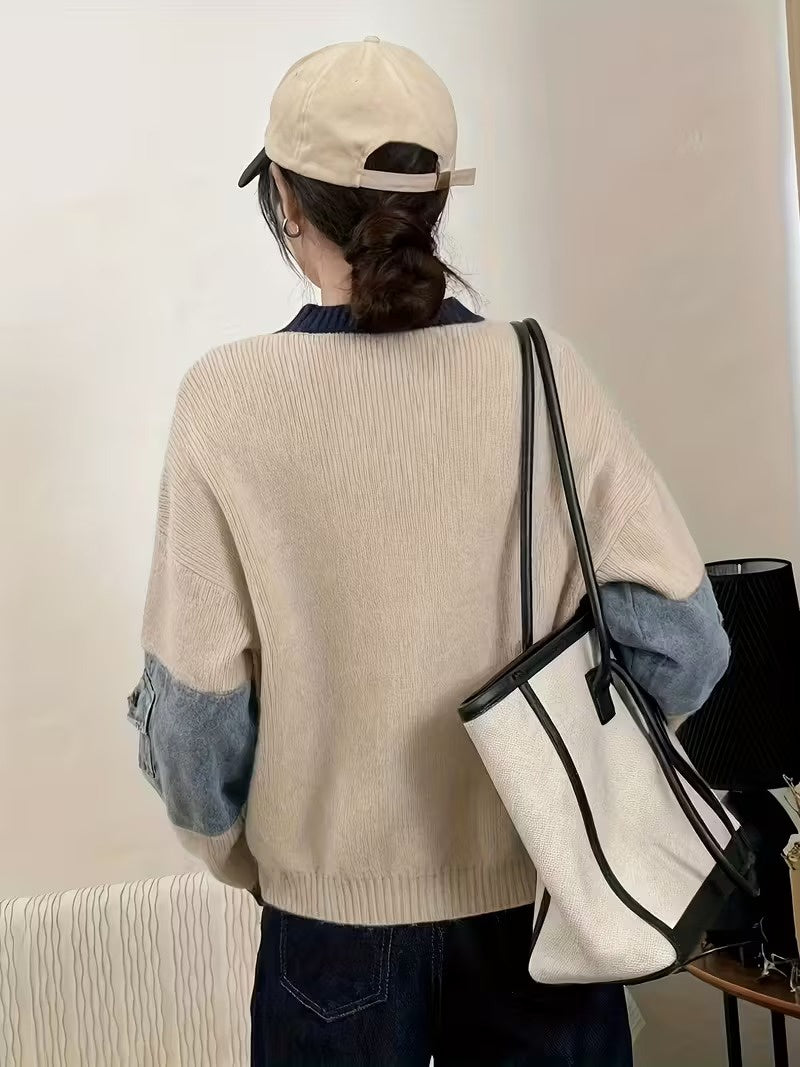 Women's Ribbed Sweater with Contrast Trim