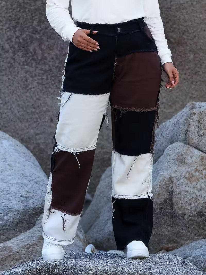 Women's Straight-Leg Patchwork Pants