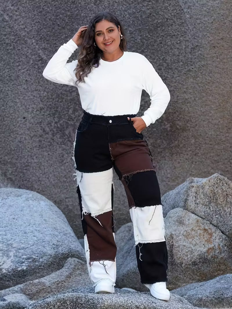 Women's Straight-Leg Patchwork Pants