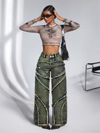 Women's Wide-Leg Pants with Frayed Seams