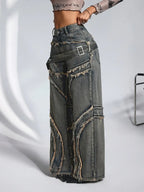Women's Wide-Leg Pants with Frayed Seams