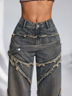 Women's Wide-Leg Pants with Frayed Seams