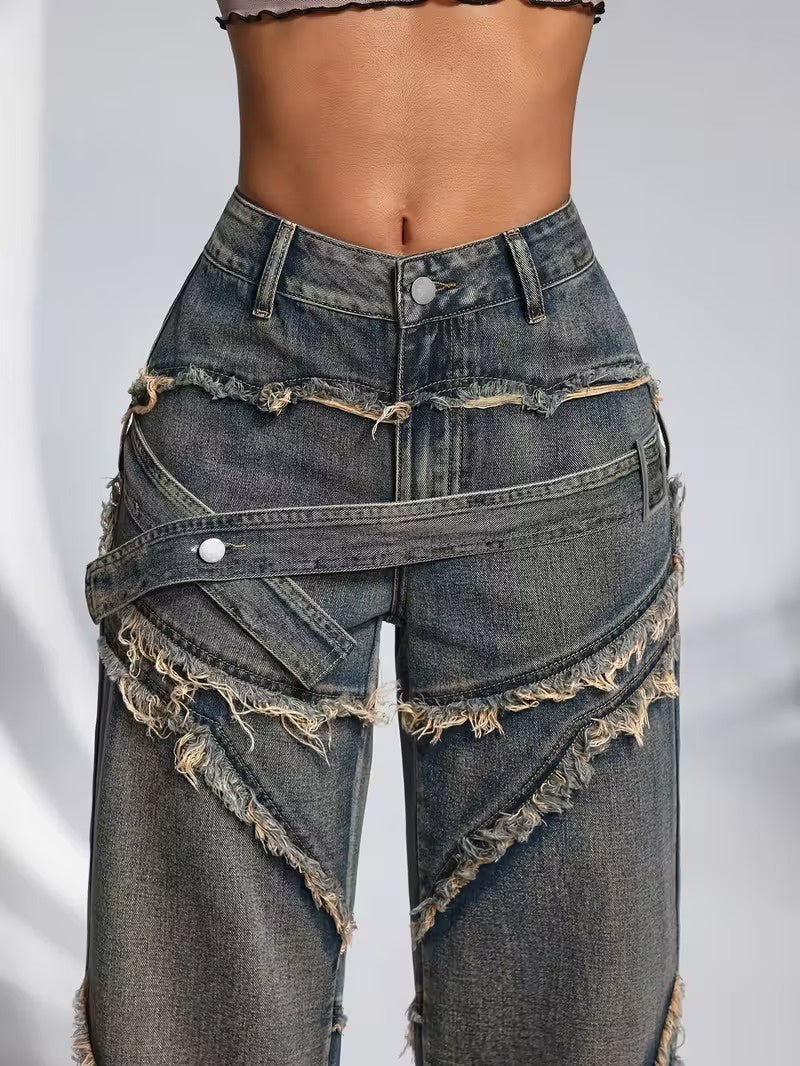 Women's Wide-Leg Pants with Frayed Seams